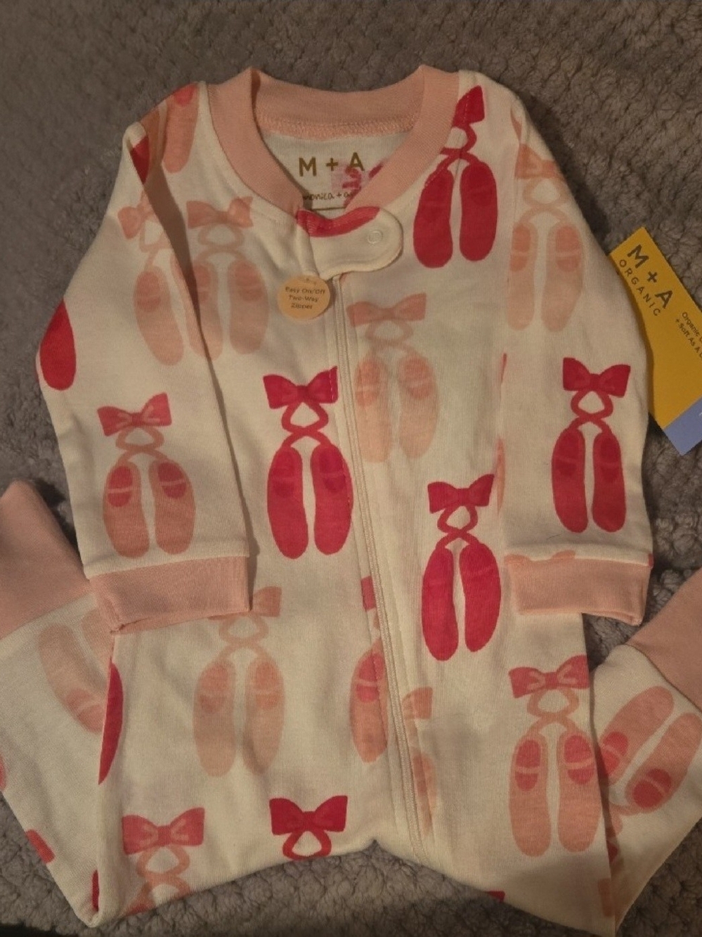 Monica + Andy Baby Ballet Slippers Organic Cotton Pajama Sleeper 3-6M NWT